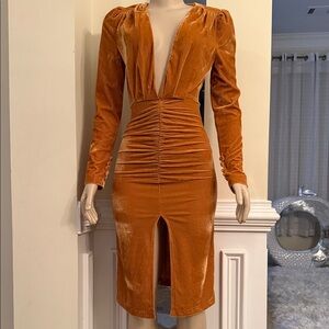 SHEIN Orange Velvet Long Sleeve Dress